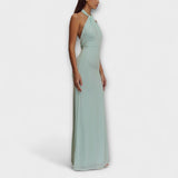 Anna - Dlouhé šaty s mašlí u krku a saténovou texturou