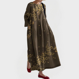 Anna - Elegantní Maxi Šaty z Lnu s Vyšívanou Květinovou Krajkou